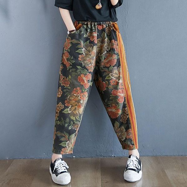 women casual jeans 2021 autumn vintage style streetwear floral print elastic waist loose female denim harem pants s2279 women's, Blue
women casual jeans 2021 autumn vintage style streetwear floral print elastic waist loose female denim harem pants s2279 women's, Blue