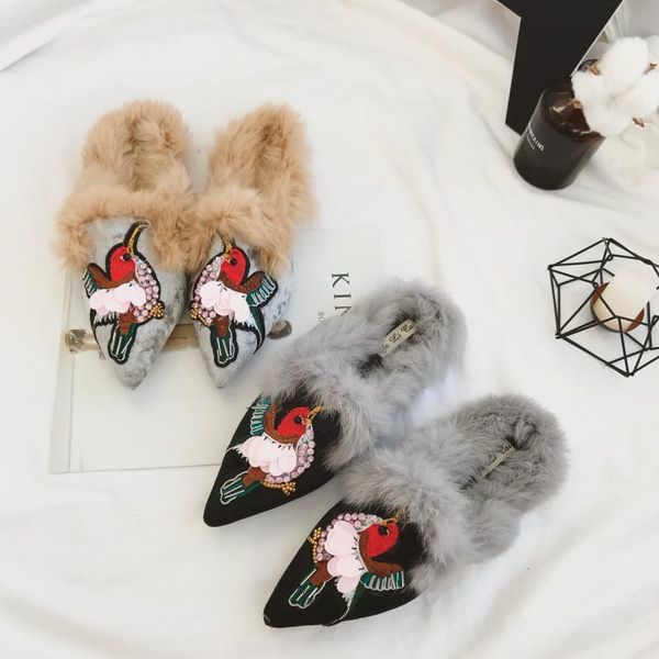 slippers women real fur mules suede rhinestone embroidery pointed flat shoes hair furry slipony winter designer slides, Black
slippers women real fur mules suede rhinestone embroidery pointed flat shoes hair furry slipony winter designer slides, Black