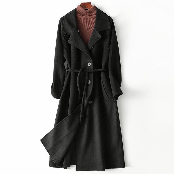 women's wool & blends spring autumn double-sided woolen overcoat real 100% long coats jackets turn down collar loose outwear with belt, Black
women's wool & blends spring autumn double-sided woolen overcoat real 100% long coats jackets turn down collar loose outwear with belt, Black