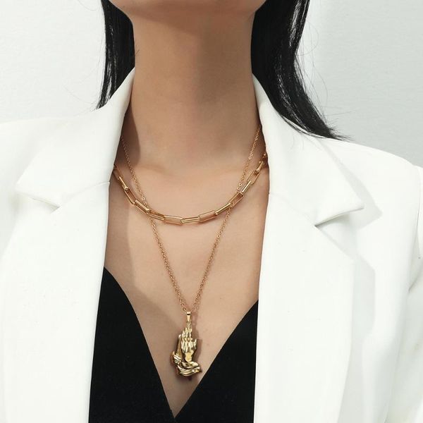 pendant necklaces stainless steel gold chain chocker high five necklace for women double layer hip hop fashion jewelry drop, Silver
pendant necklaces stainless steel gold chain chocker high five necklace for women double layer hip hop fashion jewelry drop, Silver