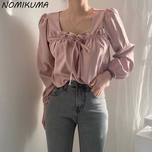 women's blouses & shirts nomikuma bow tie square collar women causal korean puff sleeve 2021 autumn elegant blusas de mujer 6l746, White
women's blouses & shirts nomikuma bow tie square collar women causal korean puff sleeve 2021 autumn elegant blusas de mujer 6l746, White