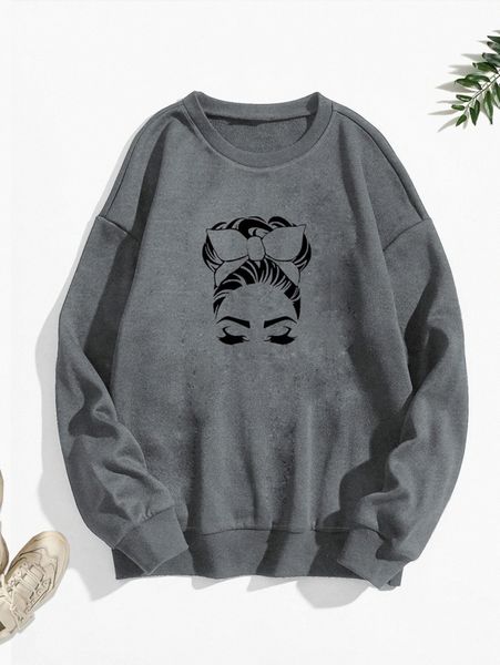 plus figure graphic pullover e2lk#, Black