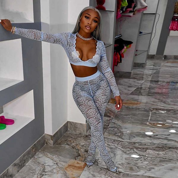 2 piece set fashion casual women perspective lace long sleeve crop+high waist pants party club streetwear spring 210604, White
2 piece set fashion casual women perspective lace long sleeve crop+high waist pants party club streetwear spring 210604, White