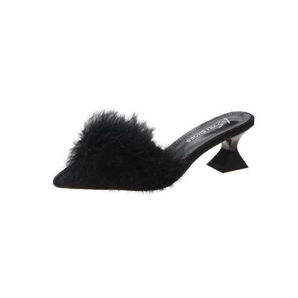 women's set toe-shaped non-slip high heels fashion rubber bottom elastic cloth summer shallow fur shoes slippers, Black
women's set toe-shaped non-slip high heels fashion rubber bottom elastic cloth summer shallow fur shoes slippers, Black