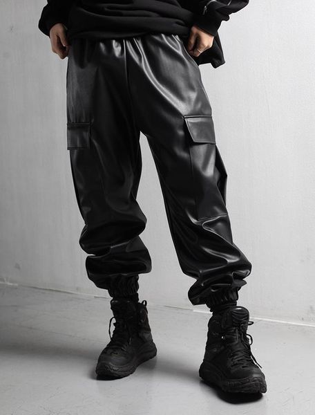 men's pants fashion trend leather tooling jogging legging function loose large, Black
men's pants fashion trend leather tooling jogging legging function loose large, Black