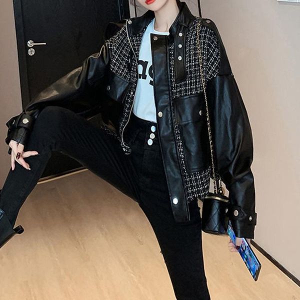 women's leather & faux autumn tweed spliced pu jacket women loose black streetwear vintage fashion outwear female celebrity harajuku sh
women's leather & faux autumn tweed spliced pu jacket women loose black streetwear vintage fashion outwear female celebrity harajuku sh