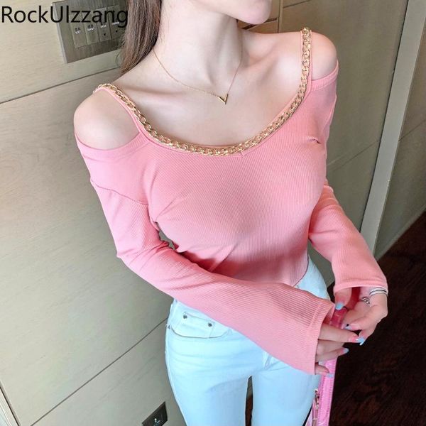 women's t-shirt solid long sleeve chain strap slim women knit t shirt fashion fall korean aesthetic bandage stretch knitted tee, White
women's t-shirt solid long sleeve chain strap slim women knit t shirt fashion fall korean aesthetic bandage stretch knitted tee, White