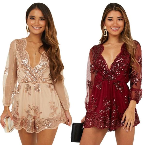womne jumpsuit sequins deep v-neck sheer mesh long sleeve short rompers womens bodysuit party night clubwear women's jumpsuits &, Black;white
womne jumpsuit sequins deep v-neck sheer mesh long sleeve short rompers womens bodysuit party night clubwear women's jumpsuits &, Black;white