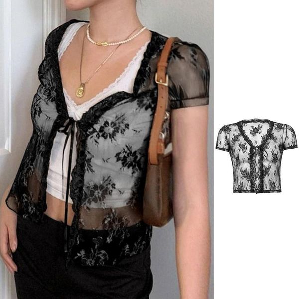 women's t-shirt women short sleeve floral lace cardigan crop open front tie up slim jacket v-neck sheer mesh harajuku vintage s, White
women's t-shirt women short sleeve floral lace cardigan crop open front tie up slim jacket v-neck sheer mesh harajuku vintage s, White
