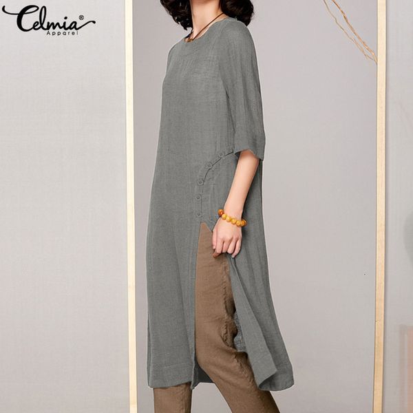 blouses celmia women casual thin long blouses 2021 summer vintage o neck shirts half sleeve split loose solid female daily blusas, White
blouses celmia women casual thin long blouses 2021 summer vintage o neck shirts half sleeve split loose solid female daily blusas, White