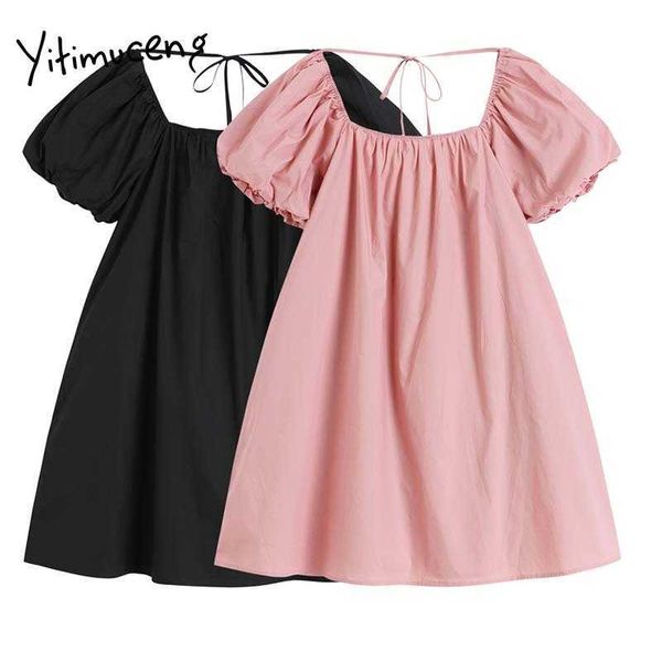 yitimuceng lace up dresses women summer backless mini high waist puff sleeve square collar pink black fashion dress 210601, Black;gray
yitimuceng lace up dresses women summer backless mini high waist puff sleeve square collar pink black fashion dress 210601, Black;gray