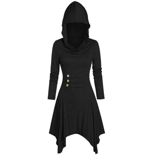 casual dresses gothic black women lace up dress heathered hooded button asymmetric a-line goth punk party robes, Black;gray
casual dresses gothic black women lace up dress heathered hooded button asymmetric a-line goth punk party robes, Black;gray