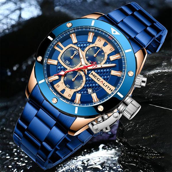 wristwatches megalith steel blue mens watches fashion casual analog quartz watch sport chronograph man relogio masculino 8223, Slivery;brown 
wristwatches megalith steel blue mens watches fashion casual analog quartz watch sport chronograph man relogio masculino 8223, Slivery;brown