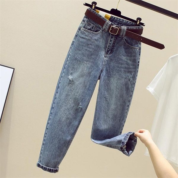 spring summer korea fashion women high waist loose ripped jeans vintage blue casual cotton denim harem pants s721
spring summer korea fashion women high waist loose ripped jeans vintage blue casual cotton denim harem pants s721