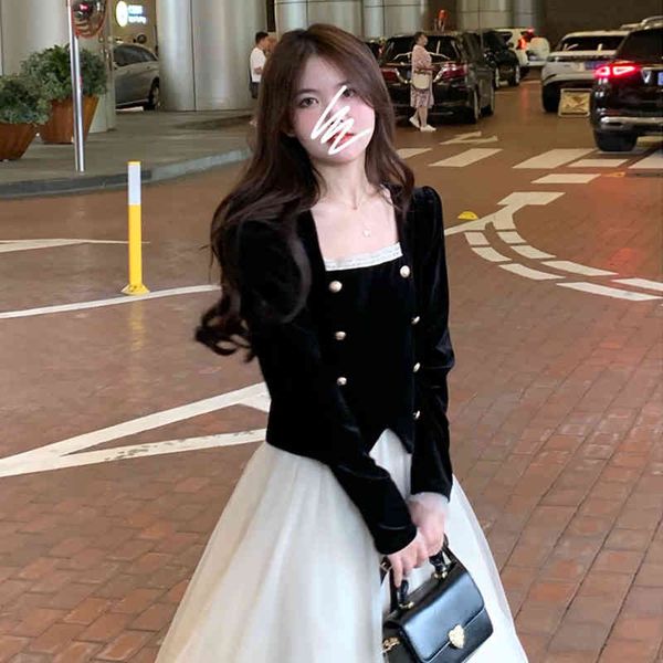 chic long dress spring autumn ins fashion square collar long sleeve fake two piece velvet stitching mesh skirt, Black;gray
chic long dress spring autumn ins fashion square collar long sleeve fake two piece velvet stitching mesh skirt, Black;gray