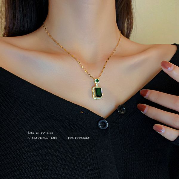 diamond inlaid fashion clavicle chain square emerald pendant fashionable minority design necklace female, Silver
diamond inlaid fashion clavicle chain square emerald pendant fashionable minority design necklace female, Silver