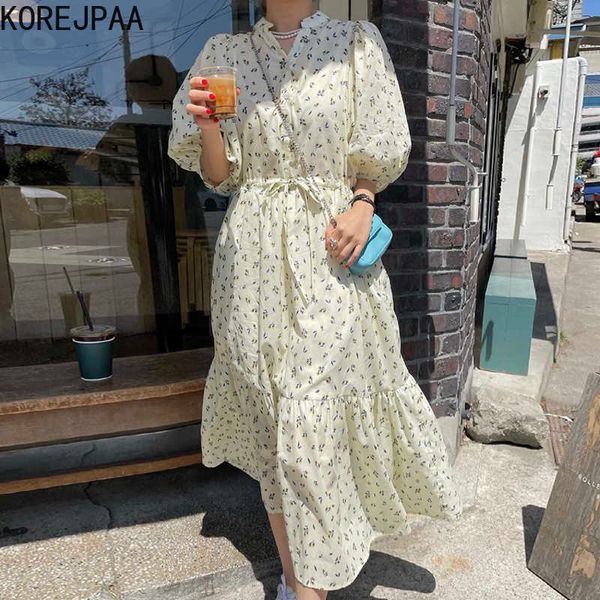 korejpaa women dress summer korean fashion chic stand-neck button-down waist tie floral bubble sleeve ruffle long vestido 210526, Black;gray
korejpaa women dress summer korean fashion chic stand-neck button-down waist tie floral bubble sleeve ruffle long vestido 210526, Black;gray