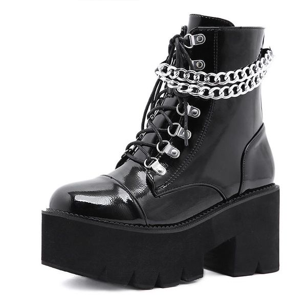 boots women black punk patent leather gothic heesl chain chunky heel platform female shoes ankle zipper 
boots women black punk patent leather gothic heesl chain chunky heel platform female shoes ankle zipper
