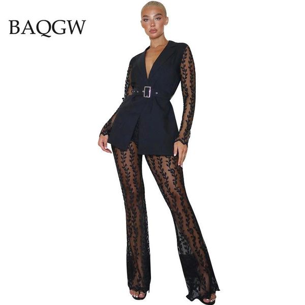 women's two piece pants mesh floral lace see through office lady set autum long sleeve jacket wide leg matching sets overalls with belt, White
women's two piece pants mesh floral lace see through office lady set autum long sleeve jacket wide leg matching sets overalls with belt, White