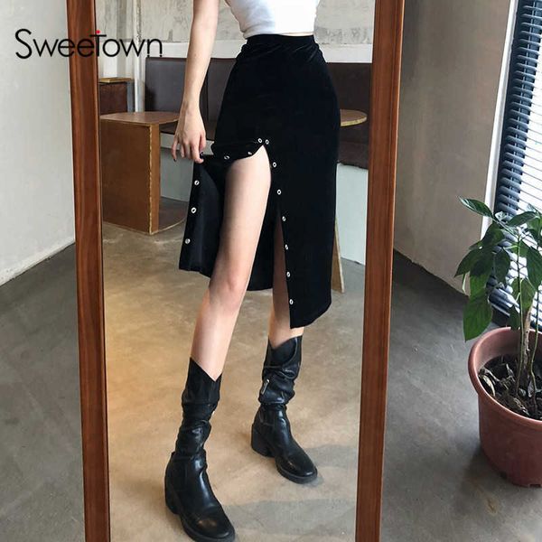 sweetown gothic black velvet midi skirts woman dark academia e girl clothes high waist split button pencil skirt vintage, Black;white
sweetown gothic black velvet midi skirts woman dark academia e girl clothes high waist split button pencil skirt vintage, Black;white