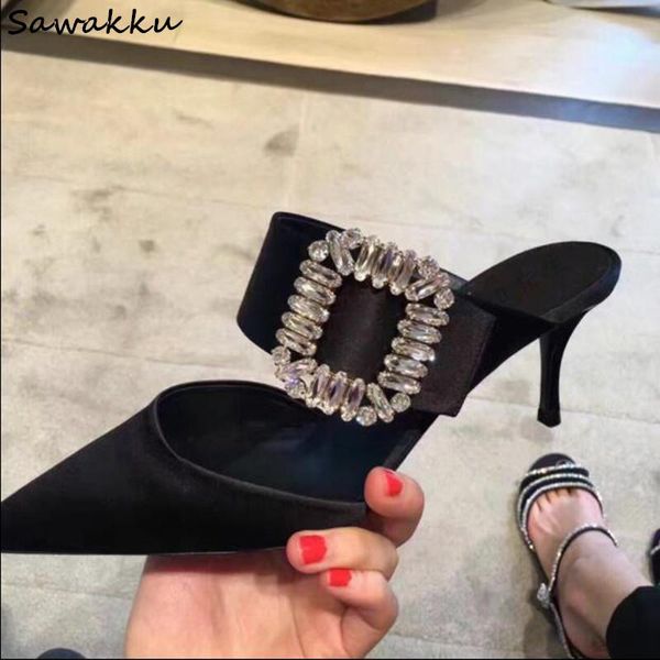 slippers women summer silk pointed toe strappy high heels sandals bling rhinestone leather shoes woman zapatos mujer, Black
slippers women summer silk pointed toe strappy high heels sandals bling rhinestone leather shoes woman zapatos mujer, Black