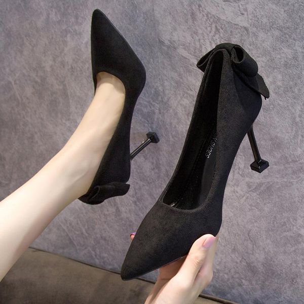 dress shoes spring and autumn fashion bow slender heel wild suede pointed high heels, Black
dress shoes spring and autumn fashion bow slender heel wild suede pointed high heels, Black
