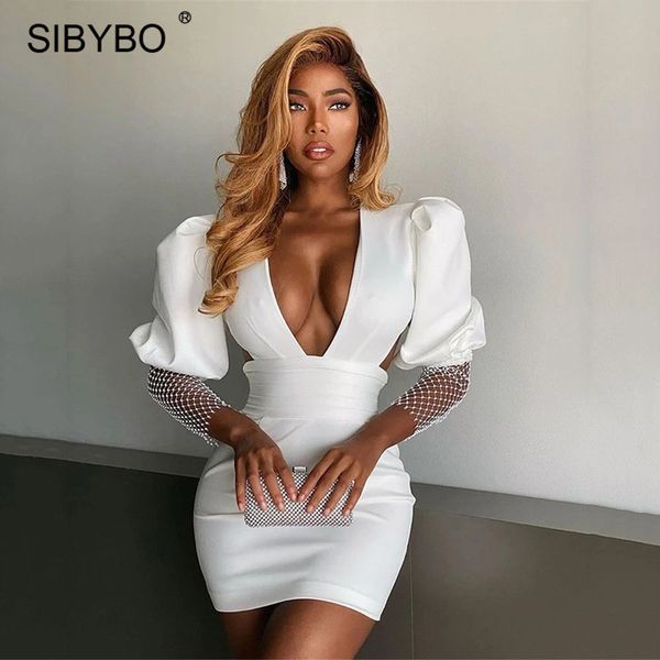 sibybo crystal diamond backless dress women black puff sleeve v-neck mini dresses female fashion summer party vestidos 2021, Black;white
sibybo crystal diamond backless dress women black puff sleeve v-neck mini dresses female fashion summer party vestidos 2021, Black;white