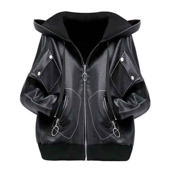 women's leather & faux spring autumn pu coats trendy loose female outerwear fashion hooded large size lady jackets arrivals mujer, Black
women's leather & faux spring autumn pu coats trendy loose female outerwear fashion hooded large size lady jackets arrivals mujer, Black