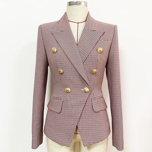 women's wool & blends high street est 2021 designer jacket classic metal buttons double breasted slim fitting houndstooth blazer, Black
women's wool & blends high street est 2021 designer jacket classic metal buttons double breasted slim fitting houndstooth blazer, Black