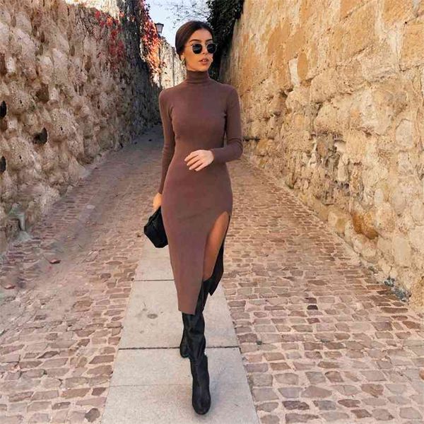 dress women long sleeves high-neck elastic midi dress fashion elegant chic lady knit sweater dresses women robe femme 210915, Black;gray
dress women long sleeves high-neck elastic midi dress fashion elegant chic lady knit sweater dresses women robe femme 210915, Black;gray