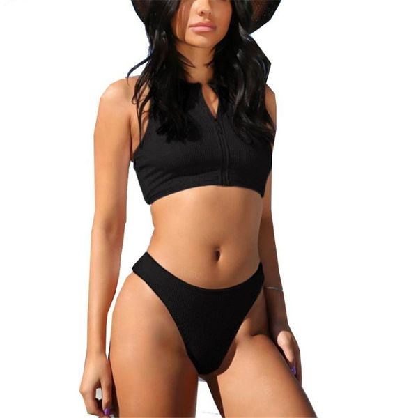 women's swimwear two piece swimsuit ribbed bikini set zipper push-up padded women solid 2021 female sport bathing suit, White;black
women's swimwear two piece swimsuit ribbed bikini set zipper push-up padded women solid 2021 female sport bathing suit, White;black