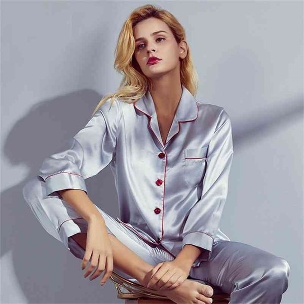 100% mulberry silk pajamas set women summer autumn spring winter long-sleeved two-piece set silk sleepwear home service gray 210325, Black;red
100% mulberry silk pajamas set women summer autumn spring winter long-sleeved two-piece set silk sleepwear home service gray 210325, Black;red