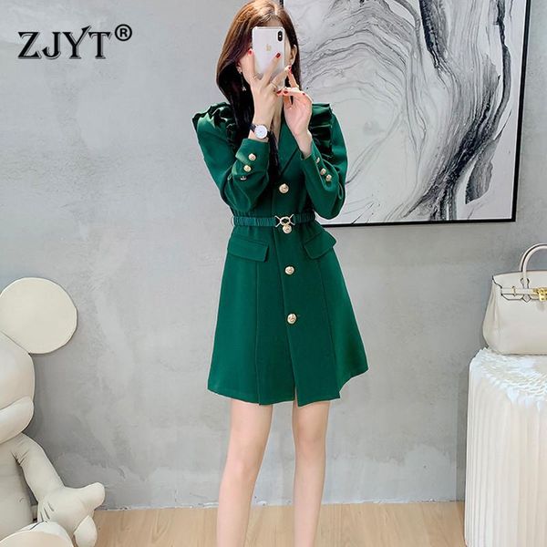 casual dresses fashion autumn ruffles notched green blazer dress women long sleeve belted single breasted office lady vestidos mini robe, Black;gray
casual dresses fashion autumn ruffles notched green blazer dress women long sleeve belted single breasted office lady vestidos mini robe, Black;gray