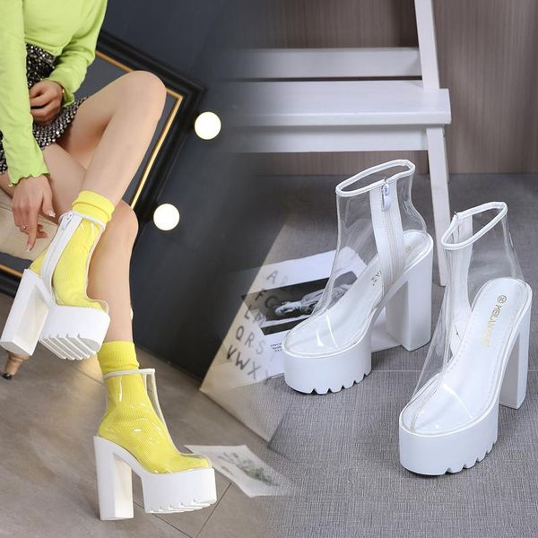 dress shoes european transparent pvc high heels womens ankle boots summer female lace up square heel cool nightclub, Black
dress shoes european transparent pvc high heels womens ankle boots summer female lace up square heel cool nightclub, Black