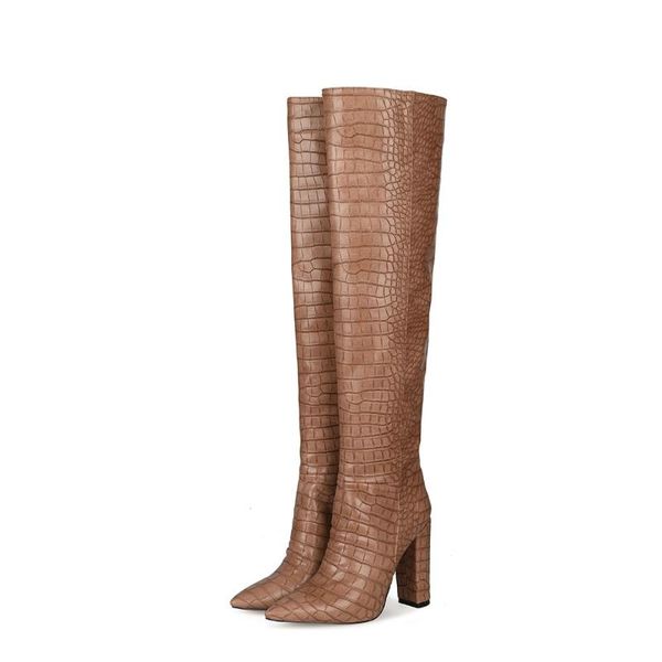 boots knee-high crocodile pattern pointed toe chunky high heel chic shoes, Black
boots knee-high crocodile pattern pointed toe chunky high heel chic shoes, Black