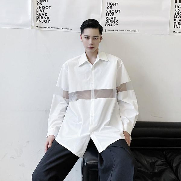 male women japan streetwear fashion black white couple shirt men transparent mesh splice casual long sleeve men's shirts, White;black
male women japan streetwear fashion black white couple shirt men transparent mesh splice casual long sleeve men's shirts, White;black