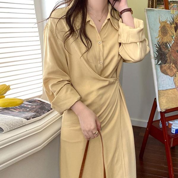 casual dresses simple turn down collar long sleeve loose woman dress solid korean slim waist elegant robe femme autumn 2021 vestidos, Black;gray
casual dresses simple turn down collar long sleeve loose woman dress solid korean slim waist elegant robe femme autumn 2021 vestidos, Black;gray
