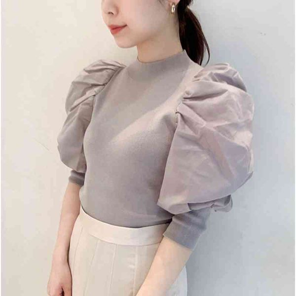 japan style sweet puff sleeve solid blouse women chic knit patchwork femme shirt spring vintage o-neck womens pullovers 210514, White;black
japan style sweet puff sleeve solid blouse women chic knit patchwork femme shirt spring vintage o-neck womens pullovers 210514, White;black