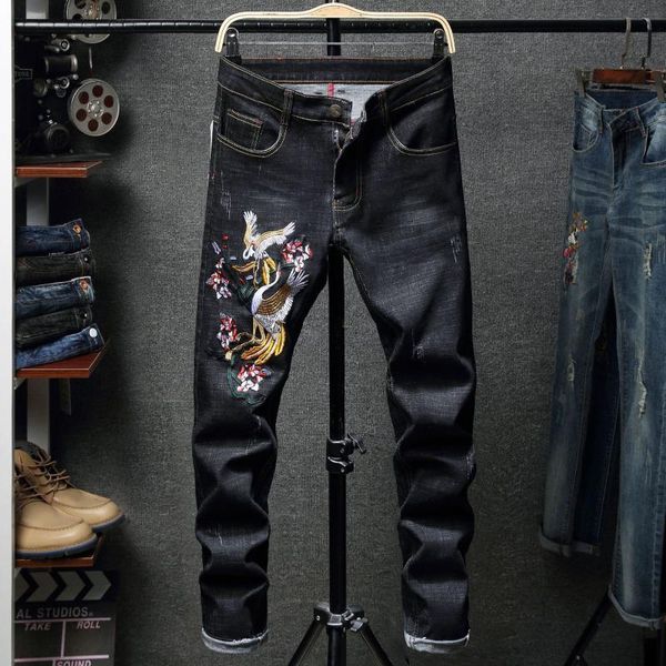 men's jeans korean fashion personality embroidery flower tide brand hole trend retro style beggar feet trousers, Blue
men's jeans korean fashion personality embroidery flower tide brand hole trend retro style beggar feet trousers, Blue