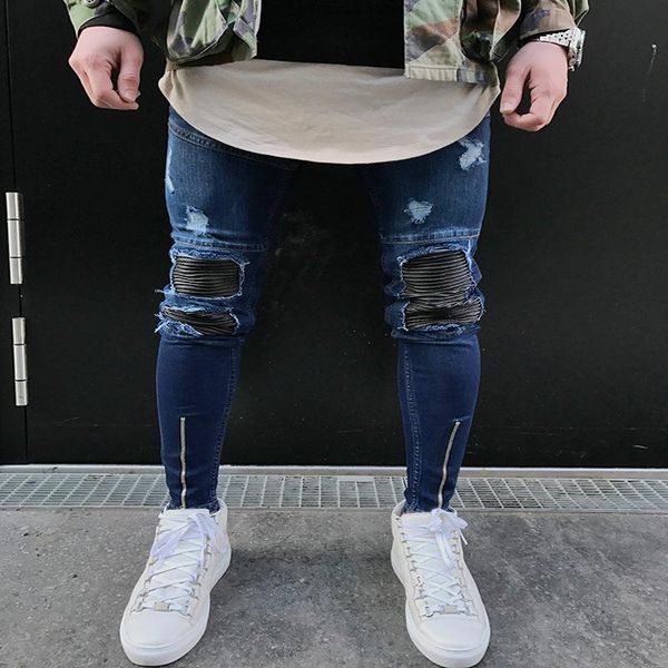 men's casual fashion fabric soft motorcycle jeans european and american, Blue
men's casual fashion fabric soft motorcycle jeans european and american, Blue