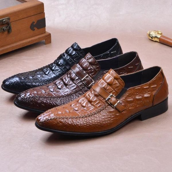 dress shoes luxury designer man monk strap genuine leather formal alligator pattern pointed toe buckle welted men's flats ss598, Black
dress shoes luxury designer man monk strap genuine leather formal alligator pattern pointed toe buckle welted men's flats ss598, Black