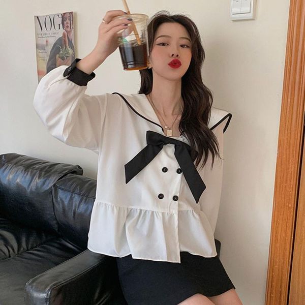 women's blouses & shirts korean style autumn chiffon shirt women doll-collar bow double-row buckled lotus leaf side long-sleeve soft, White
women's blouses & shirts korean style autumn chiffon shirt women doll-collar bow double-row buckled lotus leaf side long-sleeve soft, White