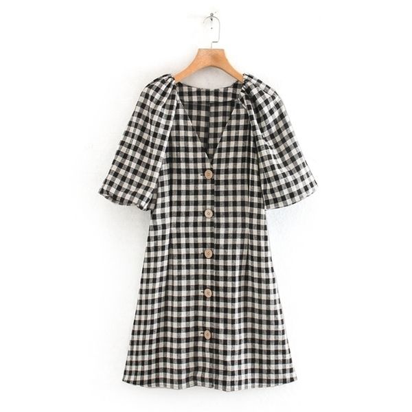 women elegant v neck plaid print casual mini dress ladies puff sleeve buttons linen vestidos chic retro dresses ds3533 210420, Black;gray
women elegant v neck plaid print casual mini dress ladies puff sleeve buttons linen vestidos chic retro dresses ds3533 210420, Black;gray