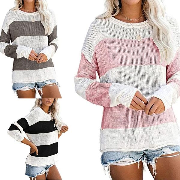 women's sweaters women round neck long sleeve striped color block knit sweater casual pullover, White;black
women's sweaters women round neck long sleeve striped color block knit sweater casual pullover, White;black