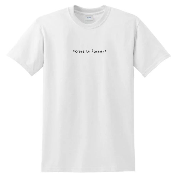 cries in korean t-shirt tee funny k-pop kpop k-drama kdrama meme christmas gift, White;black
cries in korean t-shirt tee funny k-pop kpop k-drama kdrama meme christmas gift, White;black