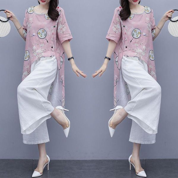 women 2021 summer fashion 2 piece suits female plus size o-neck printed ladies loose casual wide-leg pants sets k74 women's two, White
women 2021 summer fashion 2 piece suits female plus size o-neck printed ladies loose casual wide-leg pants sets k74 women's two, White