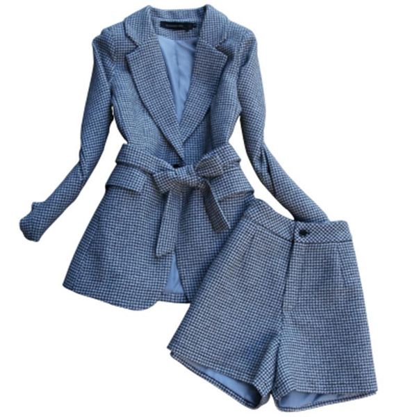 women's tracksuits fashion plaid suits spring winter woolen houndstooth belt suit + wide leg shorts two-piece women, Gray
women's tracksuits fashion plaid suits spring winter woolen houndstooth belt suit + wide leg shorts two-piece women, Gray