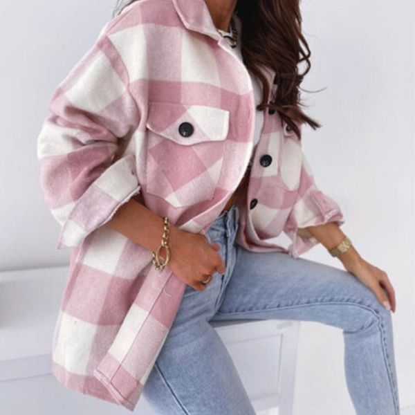 women's wool & blends 2021 loose thick single-breasted long sleeve lapel jacket casual plaid coat autumn winter warm female overcoat, Black
women's wool & blends 2021 loose thick single-breasted long sleeve lapel jacket casual plaid coat autumn winter warm female overcoat, Black