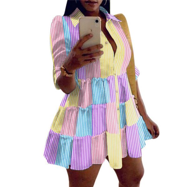 casual dresses women mini dress print rainbow striped shirt turn-down collar button up a-line office lady fashion vestidos, Black;gray
casual dresses women mini dress print rainbow striped shirt turn-down collar button up a-line office lady fashion vestidos, Black;gray