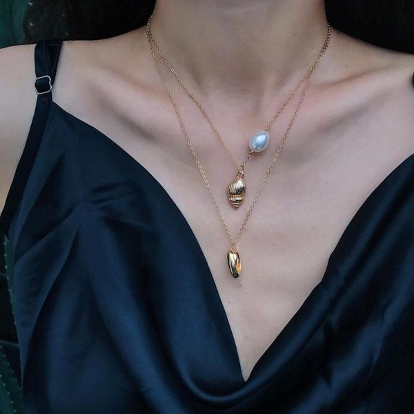 pendant necklaces 2021 genuine pearl alloy conch layered necklace multi-layers chain jewelry for women wearing accessory, Silver
pendant necklaces 2021 genuine pearl alloy conch layered necklace multi-layers chain jewelry for women wearing accessory, Silver